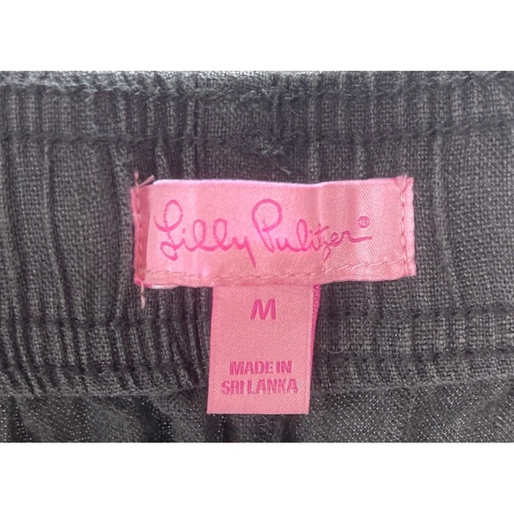 LILLY PULITZER Taron Black Linen Pants Size M 32x30‎ Straight Leg Drawstring - Picture 6 of 8